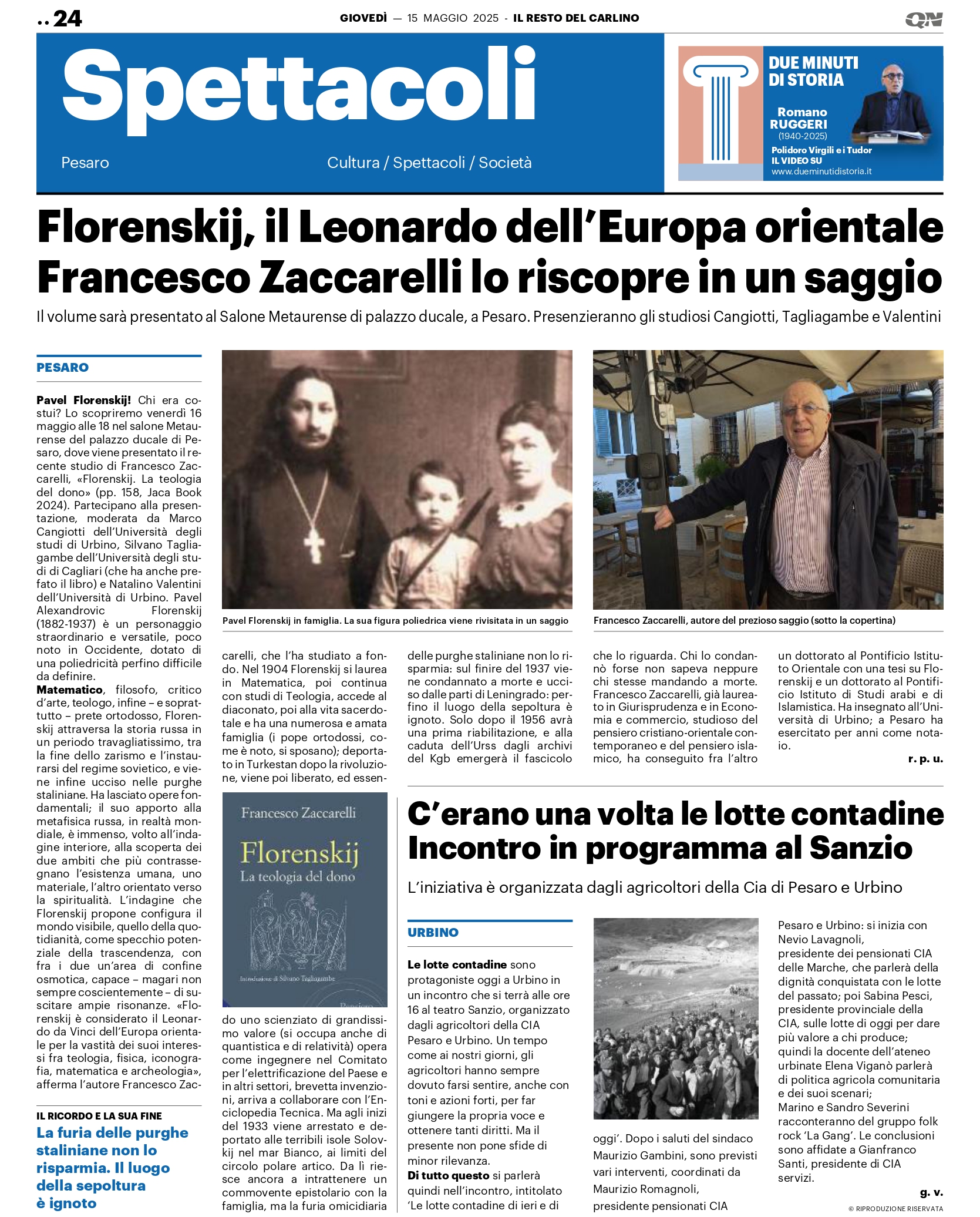 Il Resto del Carlino — articolo su Florenskij